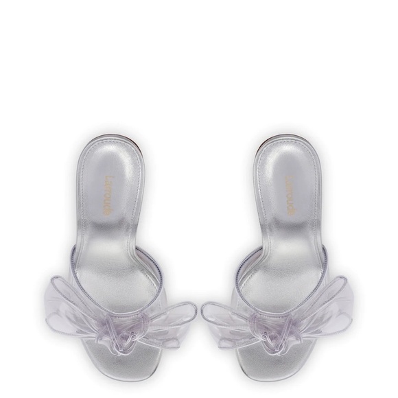 NWB Larroude Mariah Mule Sandal In Silver Metallic Leather and Vinyl, 7.5 - Picture 7 of 12